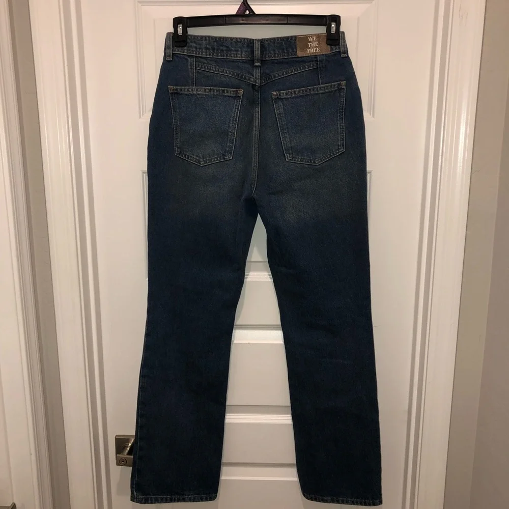We The Free by Free People Blue Xena Slim Straight Boho Western Jeans sz 29